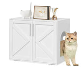 Hidden Litter Box Furniture with 2 Doors, Wooden Cat House Enclosure Cabinet, White Tektoty